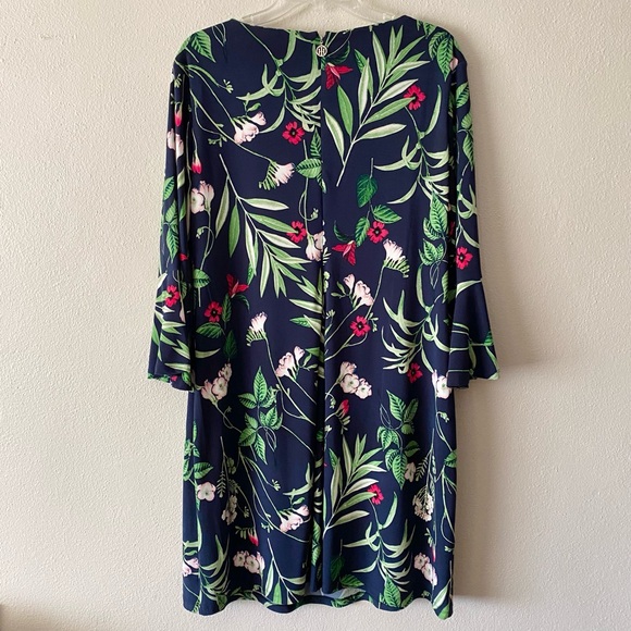 Tommy Hilfiger Floral Bell Sleeve Sky Captain Fern Blue Green Dress Size 16 - Picture 10 of 16
